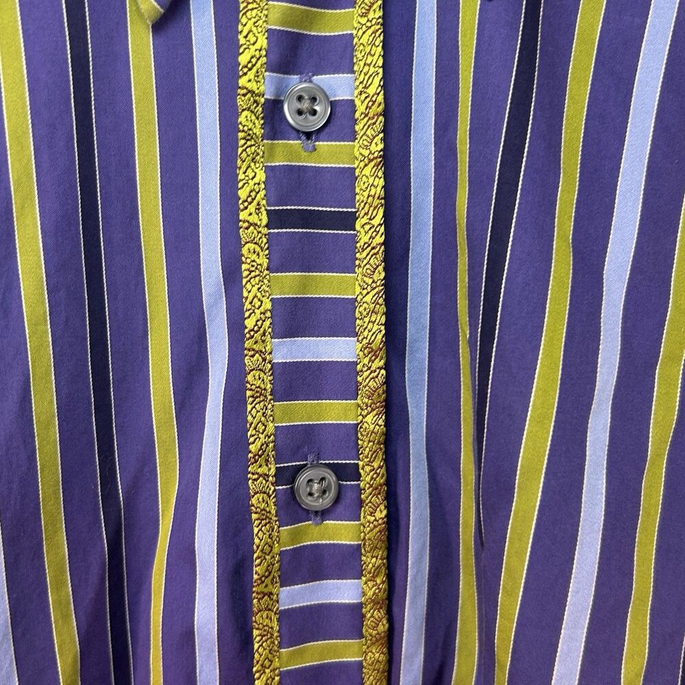 Robert Graham Shirt Mens XL Striped Embroidered Flip Cuff Button Up Long Sleeve - Picture 5 of 12